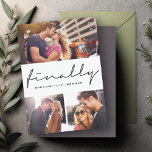 Finally Script Modern 3-Photo Wedding Design Save The Date<br><div class="desc">Celebrate your love story with this modern "Finally" design featuring stylish script and a 3-photo layout. Personalise with your favourite photos, names, and wedding date to create a memorable keepsake for your guests. 'Finally' Stylish Calligraphy Signature Script Modern Minimalist 3 Photo Collage Save The Date Announcement Card. Designed by fat*fa*tin....</div>