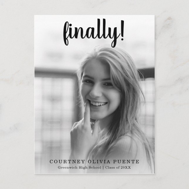 Finally Simple Photo Modern Graduation Announcement Postcard (Front)