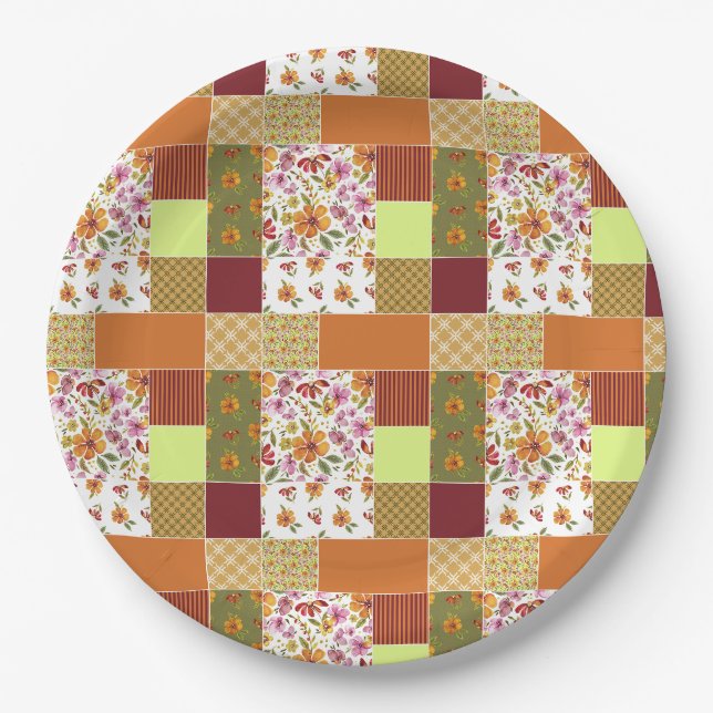 Finally Spring Patchwork Cheater Quilt  Paper Plate (Front)