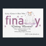 Finally Two Brides Wedding Invitation<br><div class="desc">A fun wedding invitation for a same-sex couple. It features two brides hugging and kissing surrounded by little hearts. The word "finally is composed of the two brides instead of a double letter "l". The card is easy to customise with your wording, font, font colour, paper shape options and choice...</div>