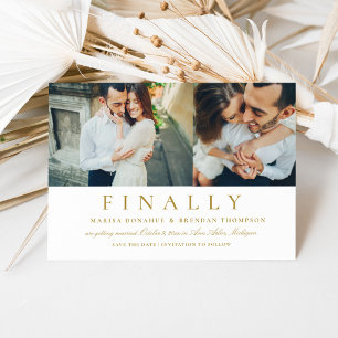 Finally Two Photo Antique Gold Funny Wedding Save The Date