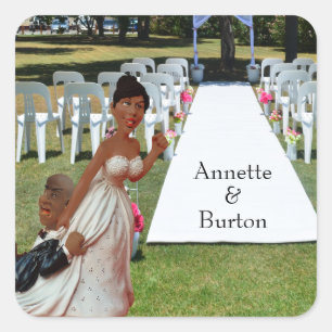 Finally Wedding Funny Black Couple Square Sticker