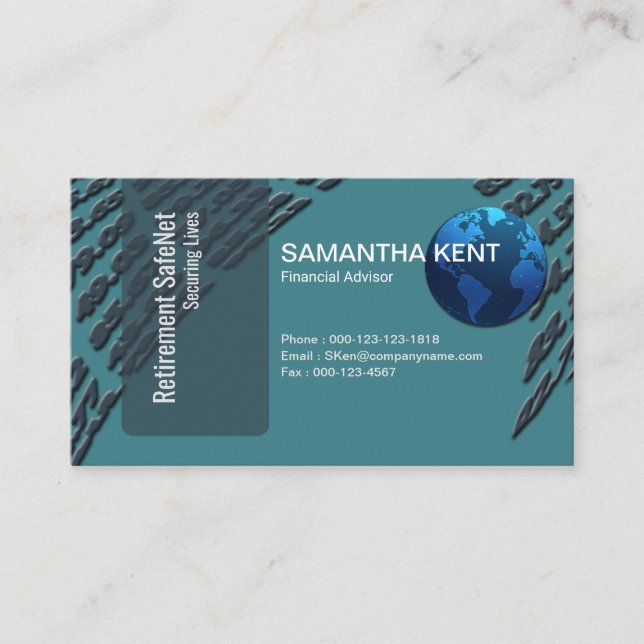 Finance Advisor Flowing Cyan Numbers Business Card (Front)