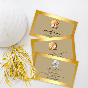 Finance Consulting Broker Gold GreenLogo QR Business Card