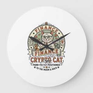 Finance Crypto Cat Finance Crypto Cat Vintage Vect Large Clock