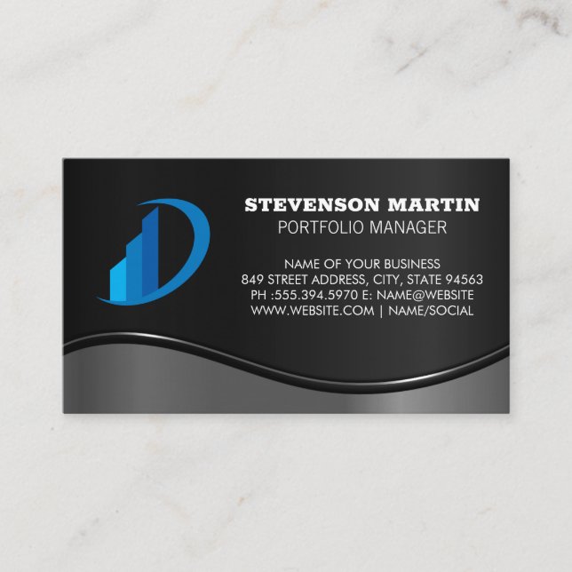 Finance Graph Bar Chart | Metal Wave Business Card (Front)