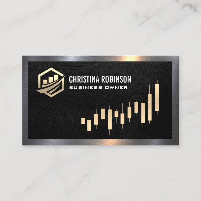 Finance Icon | Gold Candlestick Graph  Business Card (Front)