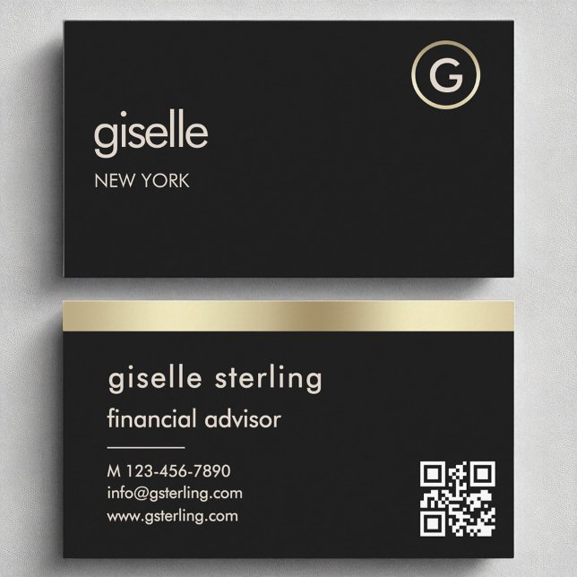 Financial Advisor Black QR Code Gold Foil Business Card (Creator Uploaded)