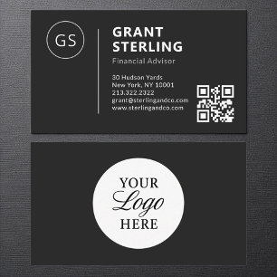 Financial Advisor Black White Logo QR Code Modern Business Card