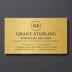 Financial Advisor Gold Metallic Luxury Monogram Business Card