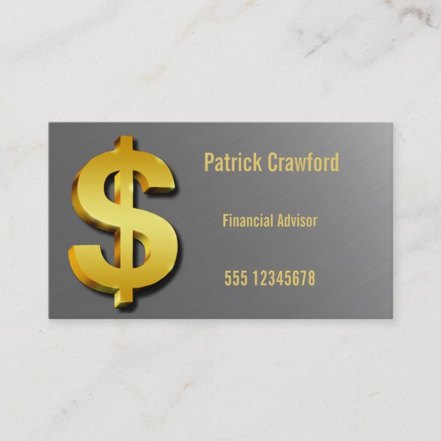 Financial Advisor Golden Dollar Sparkling Sign Business Card (Front)