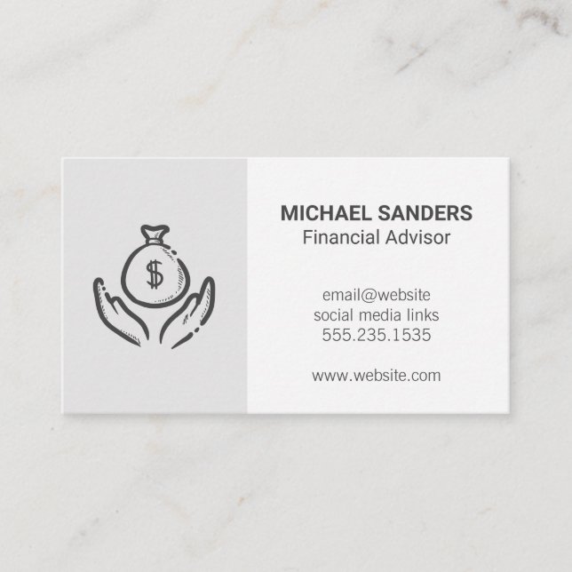 Financial Advisor | Investments | Money Bag Hands Business Card (Front)
