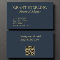 Financial Advisor Minimal Navy Blue Gold QR Code