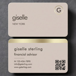 Financial Advisor Neutral Gold QR Code Business Card
