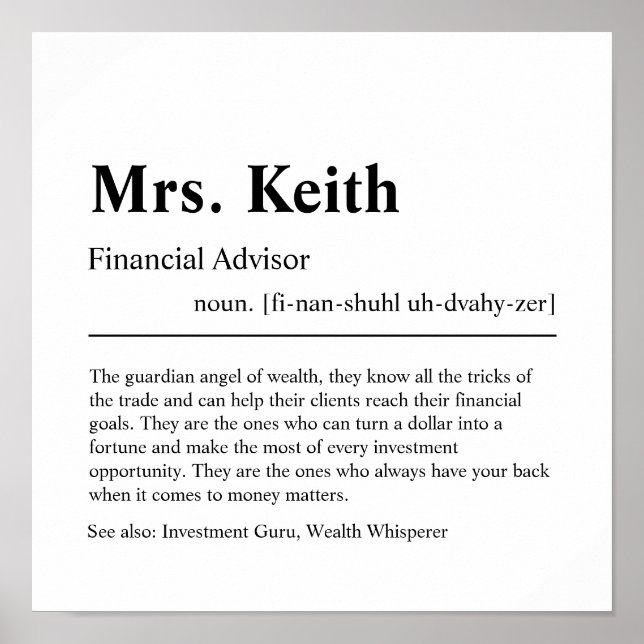 Financial Advisor Personalised Gift Poster (Front)