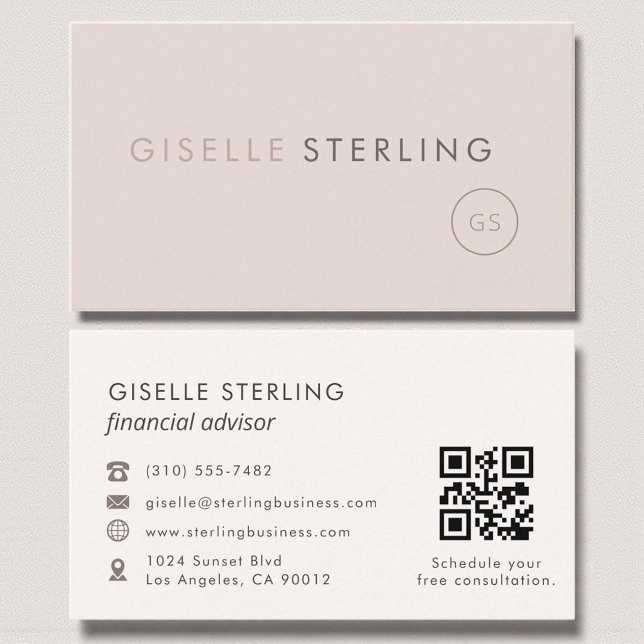 Financial Advisor QR Code Blush Pink Luxury  Business Card (Creator Uploaded)
