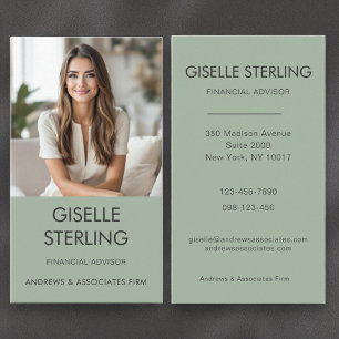 Financial Advisor Sage Green Professional Photo  Business Card