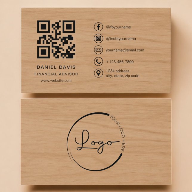 Financial Advisor Wood Professional QR Code Business Card (Creator Uploaded)