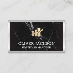 Financial Bar Chart   Marble Metal Border Business Card