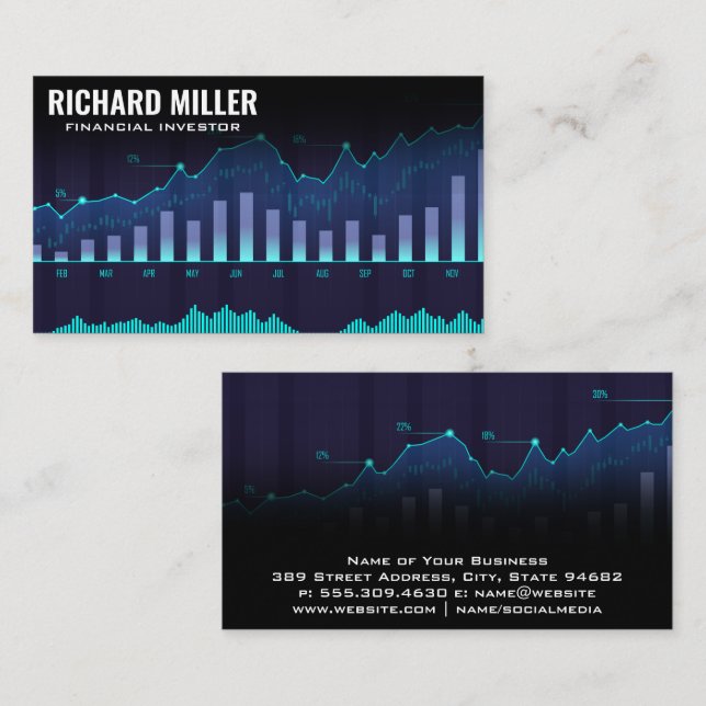 Financial Bar Graph | Stocks Market Analyst Business Card (Front/Back)