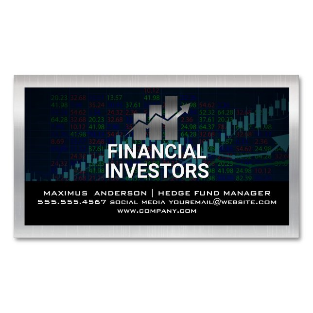 Financial Chart Logo | Stock Reports Magnetic Business Card (Front)