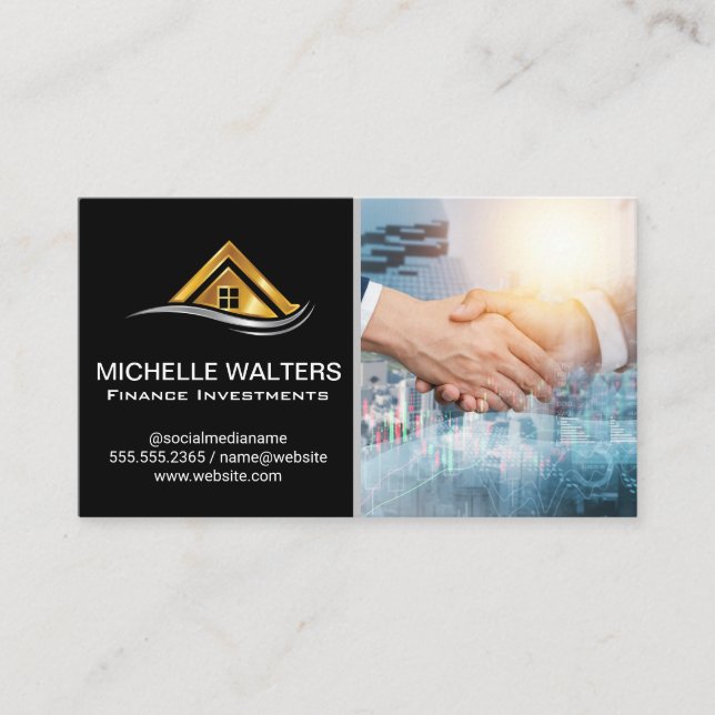 Financial Charts | Property | Shaking Hands Business Card (Front)