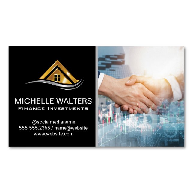 Financial Charts | Property | Shaking Hands Magnetic Business Card (Front)