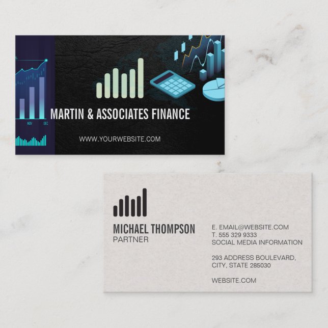 Financial Charts | Stocks Calculator Business Card (Front/Back)