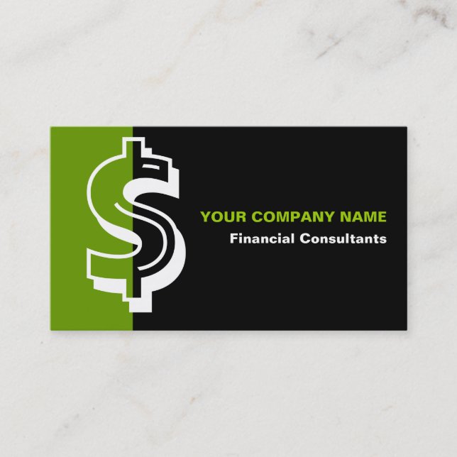 Financial consultant black green business card (Front)