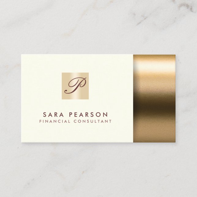 Financial Consultant Gold Monogram Business Card (Front)