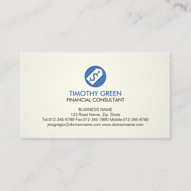 Financial Consultant Services Dollar Tab Icon Business Card (Front)