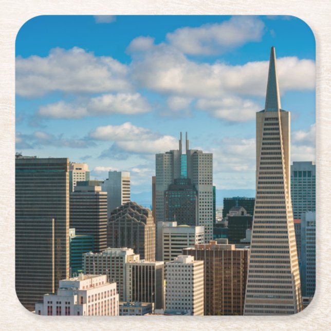 Financial District Skyline of San Francisco Square Paper Coaster (Front)