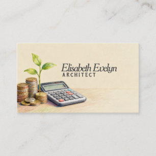 Financial Growth: Coins, Sprout and Calculator Business Card