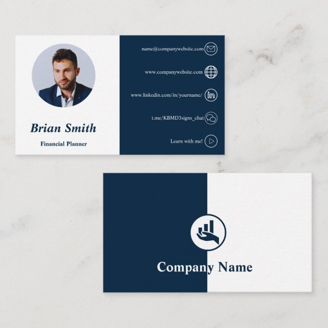 Financial Planner White & Blue Business Card (Front/Back)