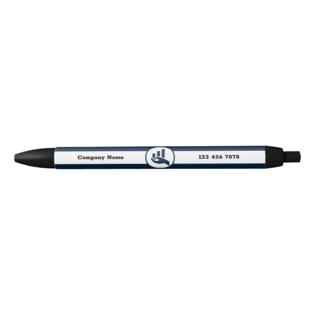 Financial Planner White & Blue Promotional Black Ink Pen (Front)