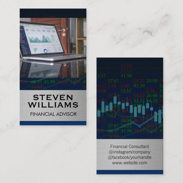 Financial Stock Chart | Laptop  Business Card (Front/Back)