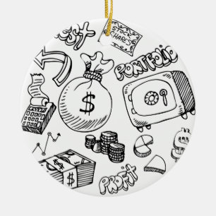 Financial Symbol Doodle Set Ceramic Tree Decoration