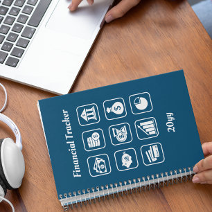 Financial Tracker Blue and White Notebook