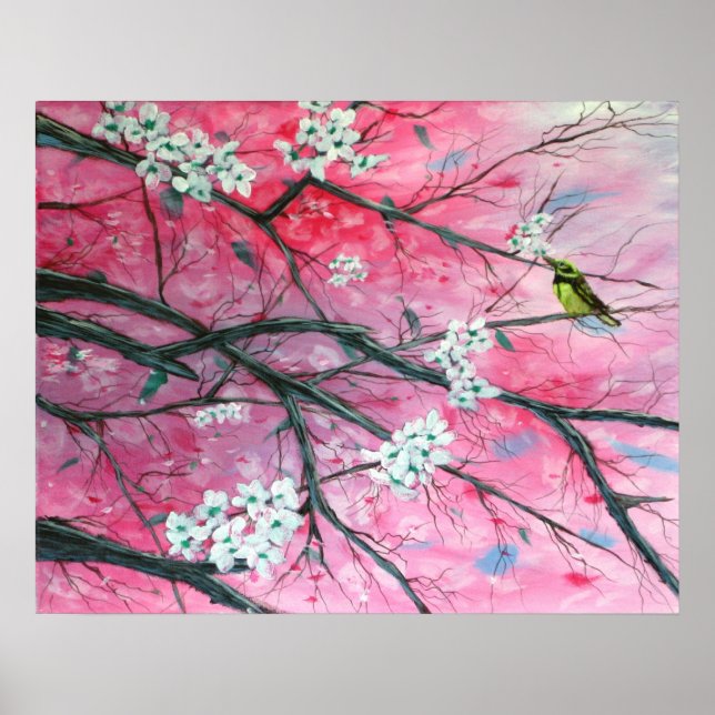 Finch Amongst the Cherry Blossoms Print (Front)