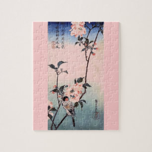 Finch Cherry Blossom Japanese Print Jigsaw Puzzle
