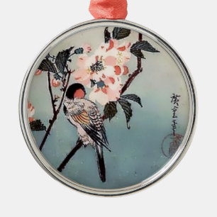 Finch Cherry Blossom Japanese Print Metal Tree Decoration