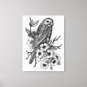 Finch on cherry branch canvas print
