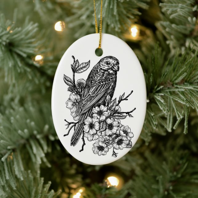 Finch on cherry branch ceramic tree decoration (Tree)