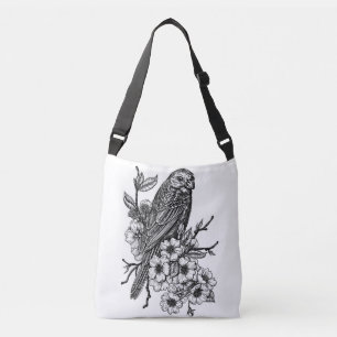 Finch on cherry branch crossbody bag