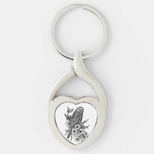 Finch on cherry branch key ring