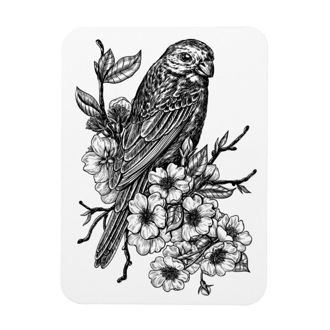Finch on cherry branch magnet (Vertical)