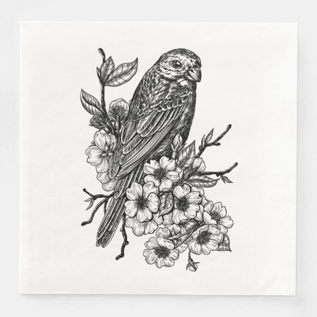 Finch on cherry branch napkin (Front)