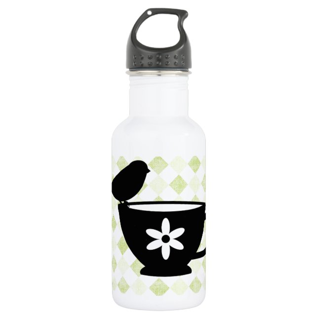 Finch on Teacup Silhouette 532 Ml Water Bottle (Front)