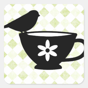 Finch on Teacup Silhouette Square Sticker