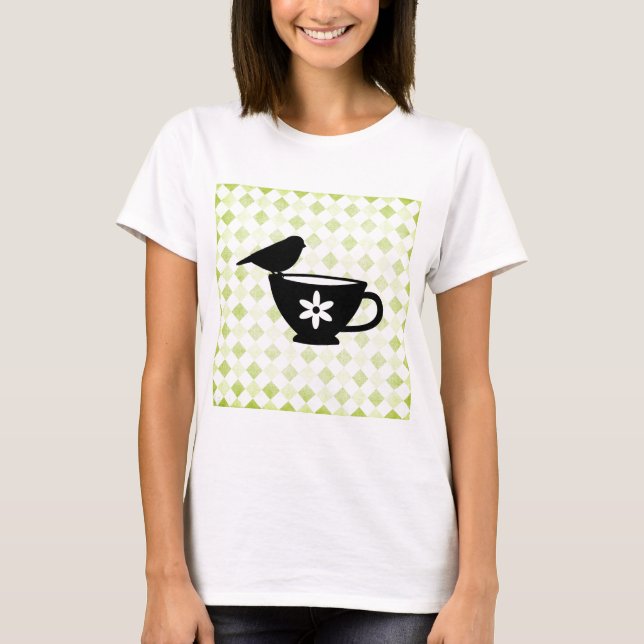 Finch on Teacup Silhouette T-Shirt (Front)
